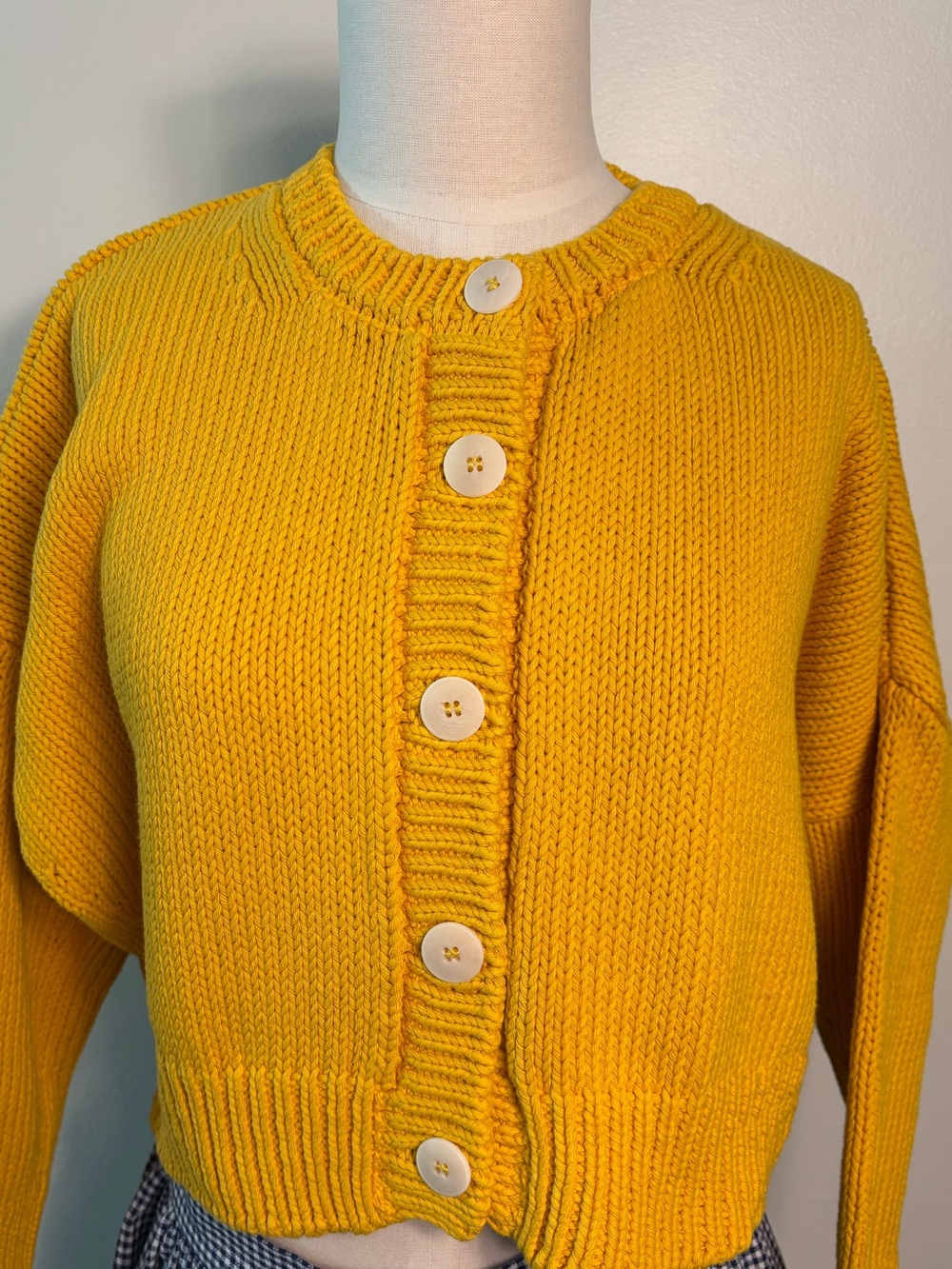 babaa 💯 Spanish Cotton Cropped Cardigan-Mustard Yellow